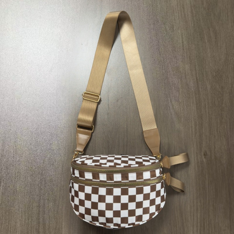 Checkered Crossbody Bag with Detachable Pouch
