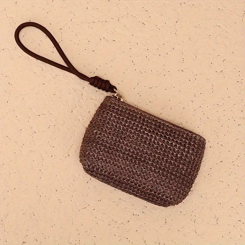 Women's Woven Straw Coin Purse / Mini Handheld Bag