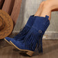 Women's tassel boots rivet belt buckle mid-calf boots