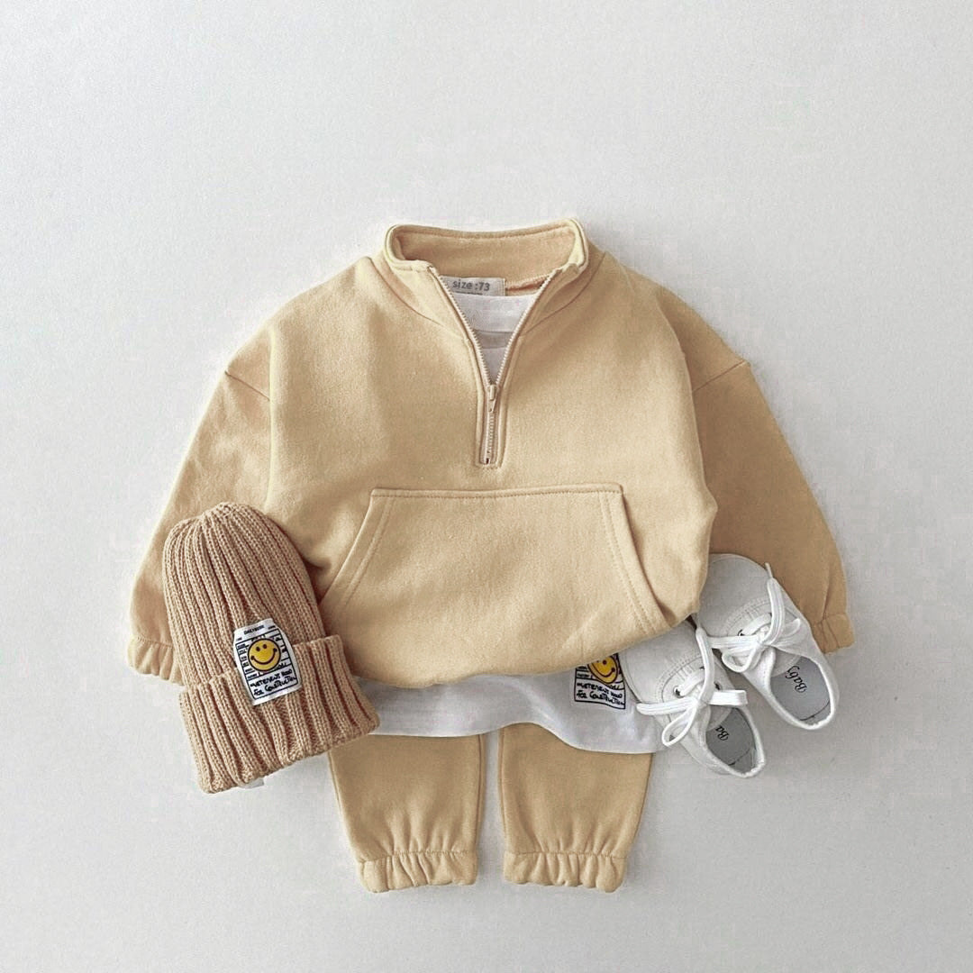Kids Casual Half-Zip Sweatshirt & Joggers Two-Piece Matching Outfit