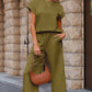 Textured Top and Wide-leg Pants Set