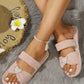 Pearled Heart Shape Ribbed Flat Slippers