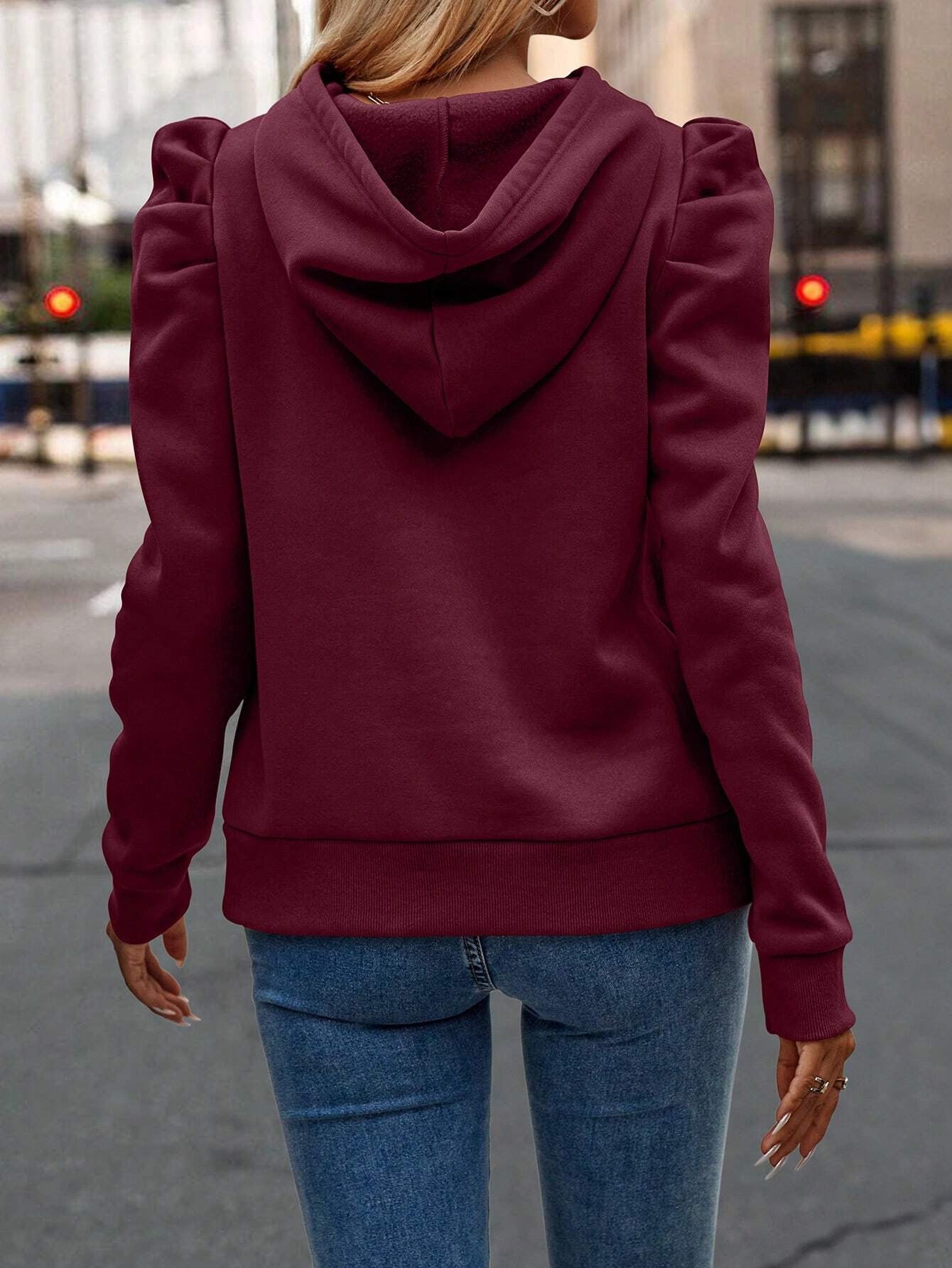 Ruched Puff Long Sleeve Hoodie