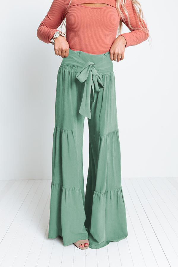 Boho Strappy Elastic Waist Wide Leg Pants