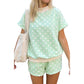 Polka Dot Print Color Block Trim Mock Neck Short Set