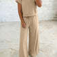 Solid Color Loose Tee Drawstring Wide Leg Pants 2pcs Outfit