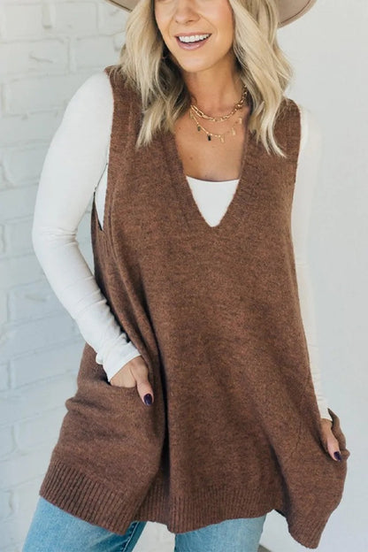 Autumn and winter solid color V-neck knitted vest sleeveless sweater