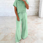 Solid Color Loose Tee Drawstring Wide Leg Pants 2pcs Outfit
