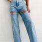 Slit-Front Wide Leg Rhinestone Jeans