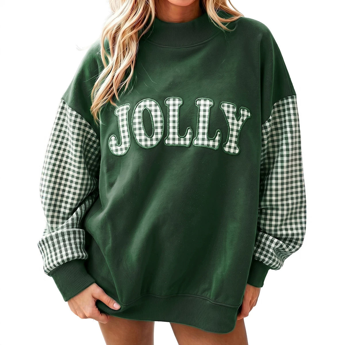 Gingham Plaid Oversized Pullover Sweatshirt