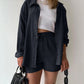 Textured Shirt + Drawstring Shorts 2-Piece Set