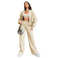 Women's Zippered Cardigan Sweatshirt and Straight Pants Suit