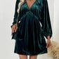 Women's Lantern Sleeves Pleated Deep V Neck Velvet Dress