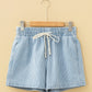Stripe Drawstring Elastic Waist Casual Denim Shorts