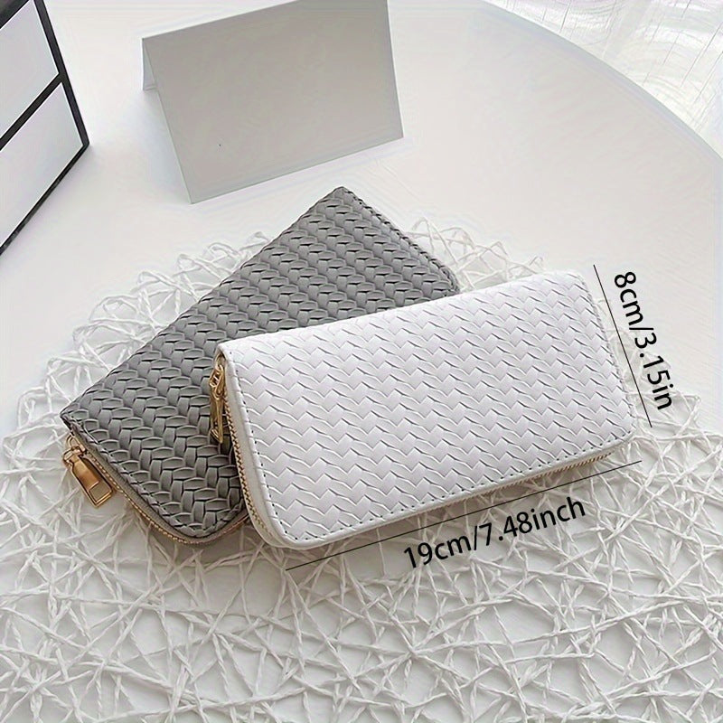 Vagan Leather Woven Zip-Around Clutch Wallet