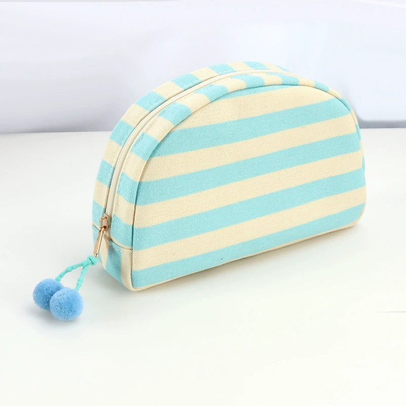 Personalized Embroidered Striped Canvas Toiletry Bag/Makeup Bag