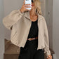 Chic Geometric Textured Zip Up Jacket