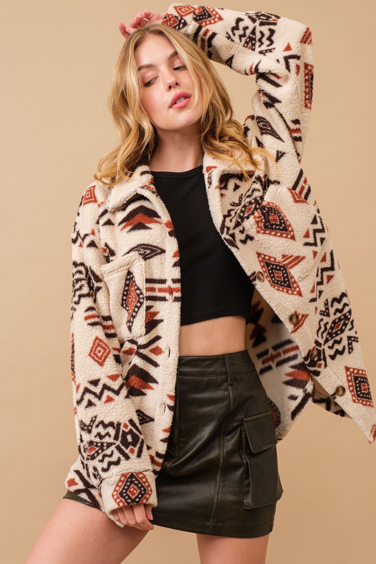 Aztec Print Sherpa Jacket