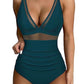 Leopard Mesh Insert V Neck High Waist Monokini