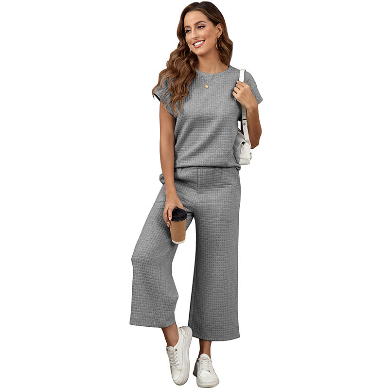 Textured Top and Wide-leg Pants Set