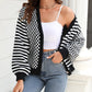 Knitted Plaid Panel Striped Cardigan