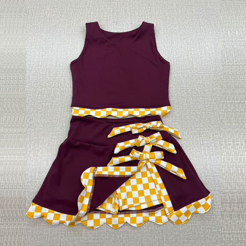 Custom Text Logo Girls' Sleeveless Top and Skirt Two-Piece Set