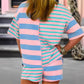 Pink Stripe Exposed Seam Mixed Patchwork Loose Short Set