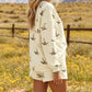 Beige Free Mallard Print Long Sleeve Top Drawstring Short Set