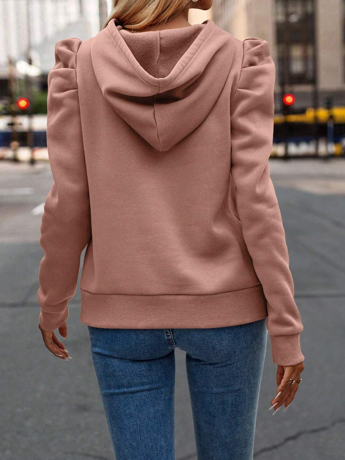 Ruched Puff Long Sleeve Hoodie