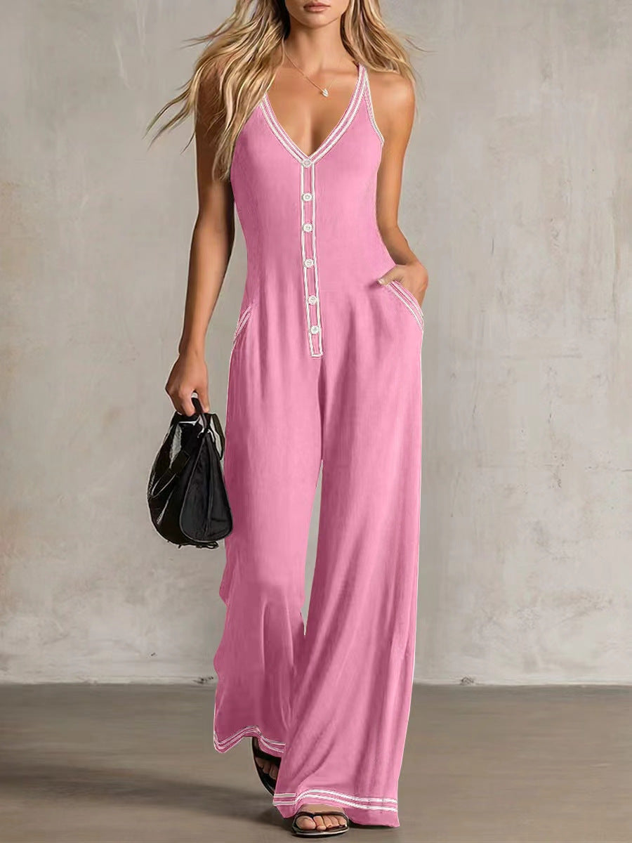 Women's V-Neck Backless Wide-Leg Jumpsuit
