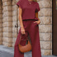 Textured Top and Wide-leg Pants Set