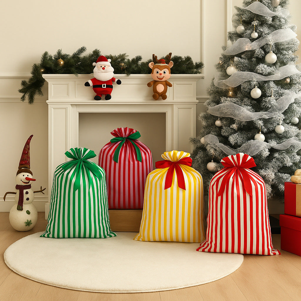 Striped Festive Drawstring Christmas Gift Sack