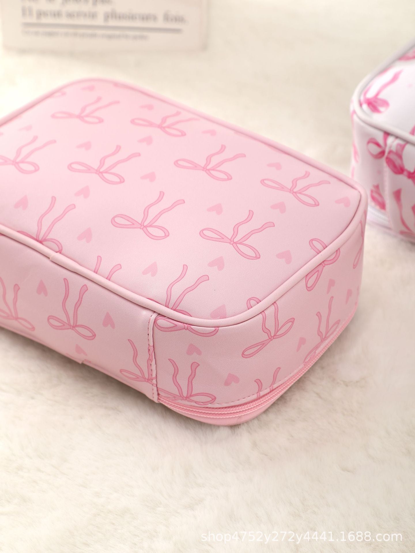 Clear PU Cosmetic Bag Pink Ribbon Toiletry Bag