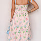 Wildflower Bloom Contrast Trim Self-tie Straps High Waist Midi Dress