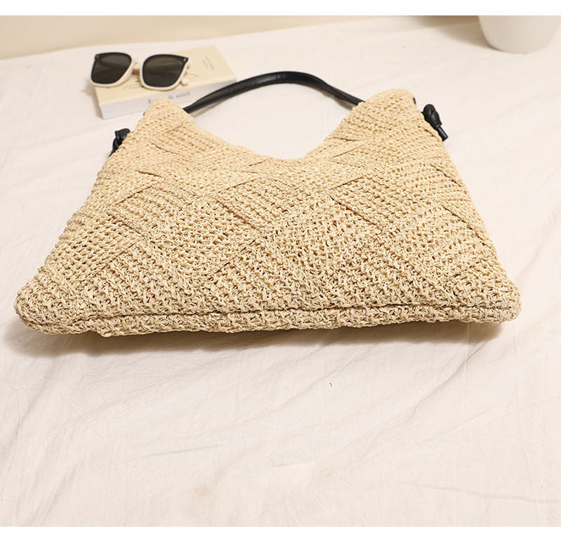 Geometric Woven Straw Beach Bag