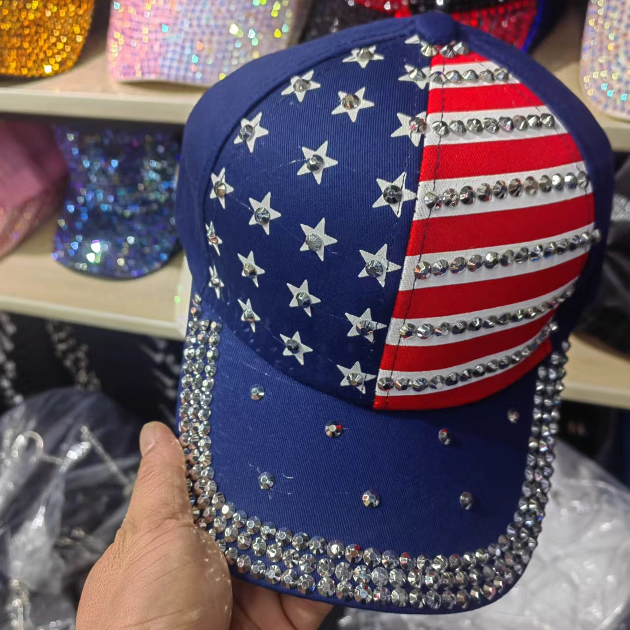 American Flag Rhinestone Decor Baseball Cap