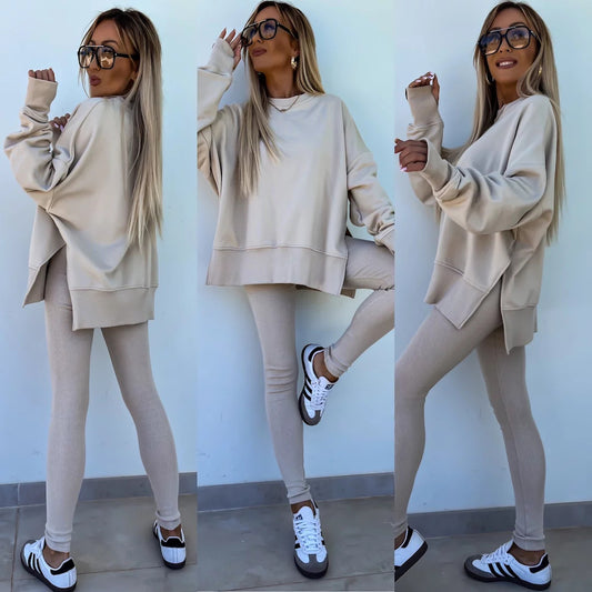 Spring women's tight trousers loose sweatshirt two-piece suit