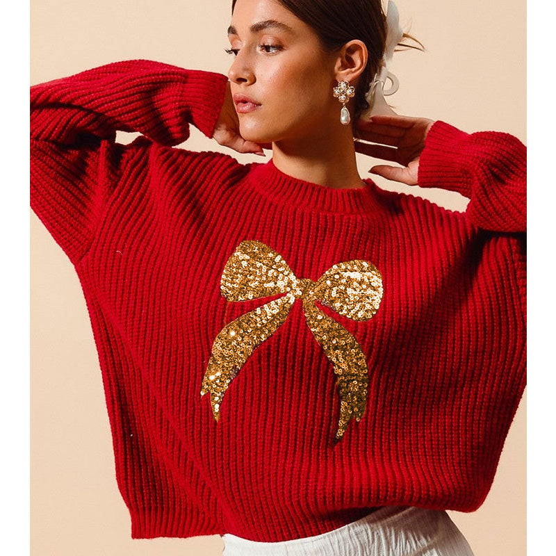 Golden Bow Chunky Knit Sweater