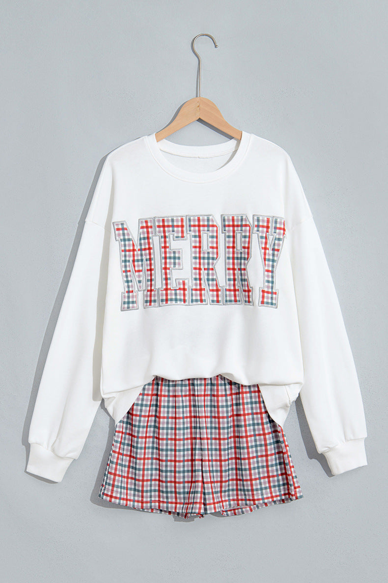 Red Plaid MERRY Holiday Long Sleeve Top and Shorts Set