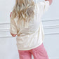 Beige Star Print Stud Detail Cotton Jersey Top