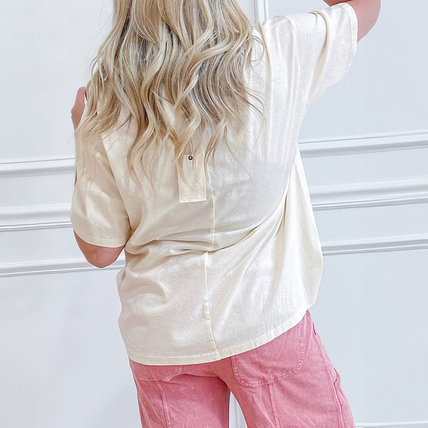 Beige Star Print Stud Detail Cotton Jersey Top