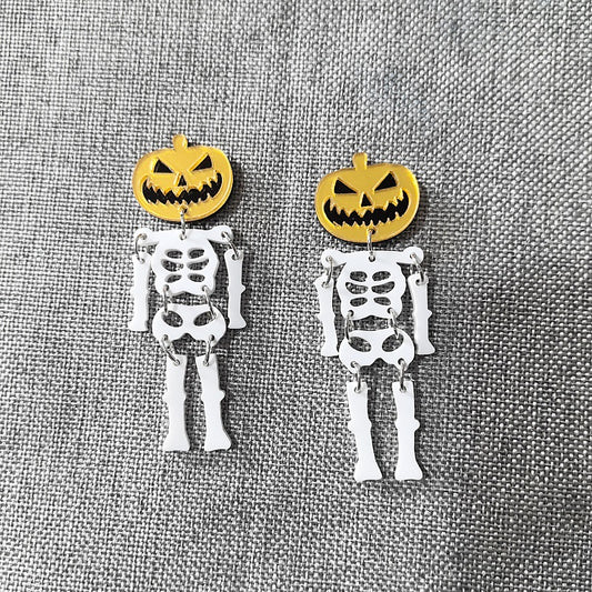 Halloween Pumpkin Head Skull Acrylic Earrings