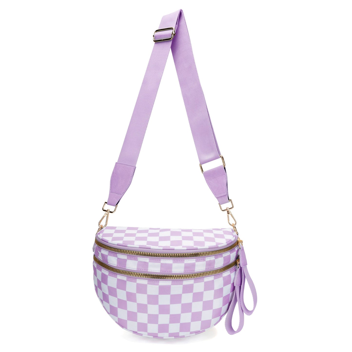 Checkered Crossbody Bag with Detachable Pouch