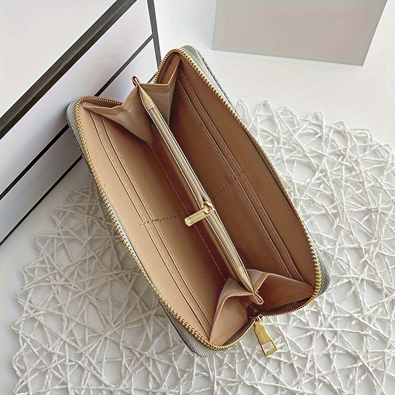 Vagan Leather Woven Zip-Around Clutch Wallet