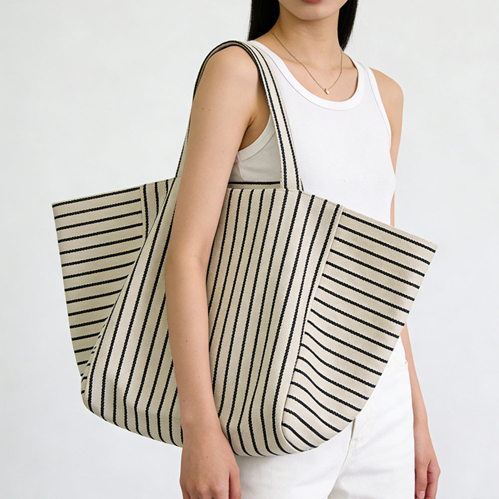 Large Capacity Striped Tote Bag