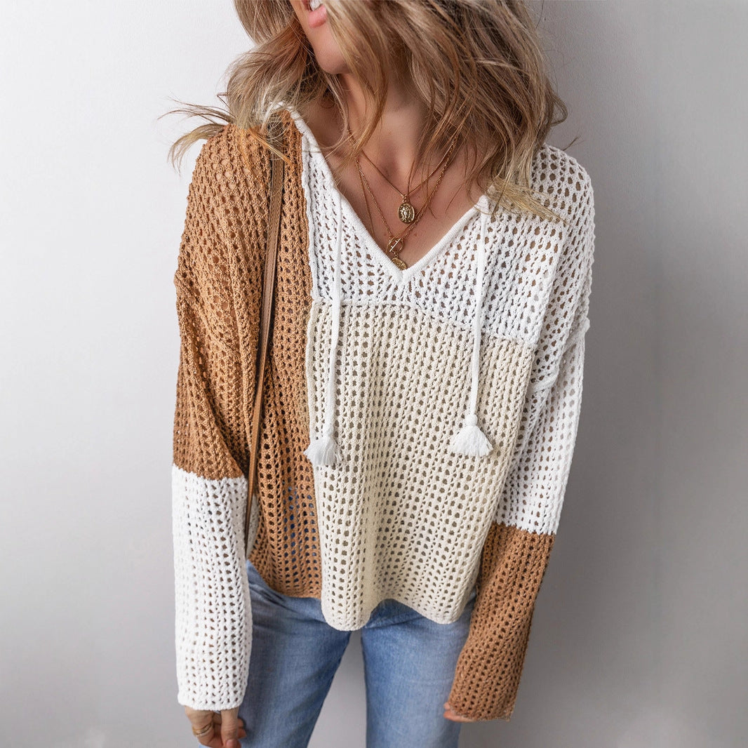 Color-blocked Mesh Sweater for Women