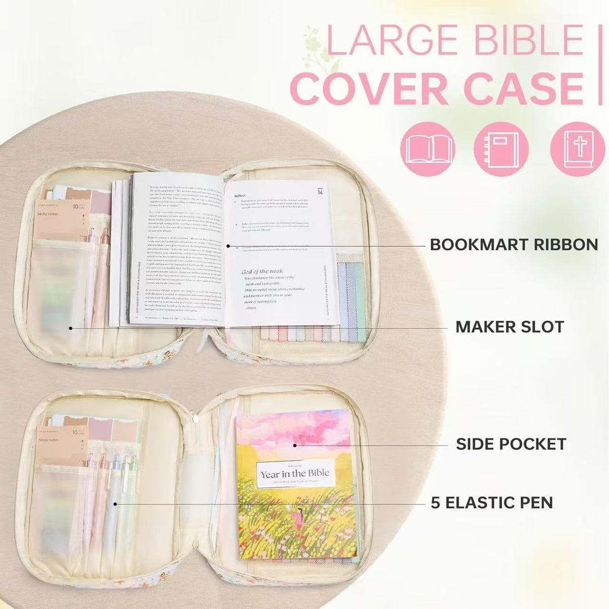 Floral Quilted Bible Cover Large Capacity Bible Case