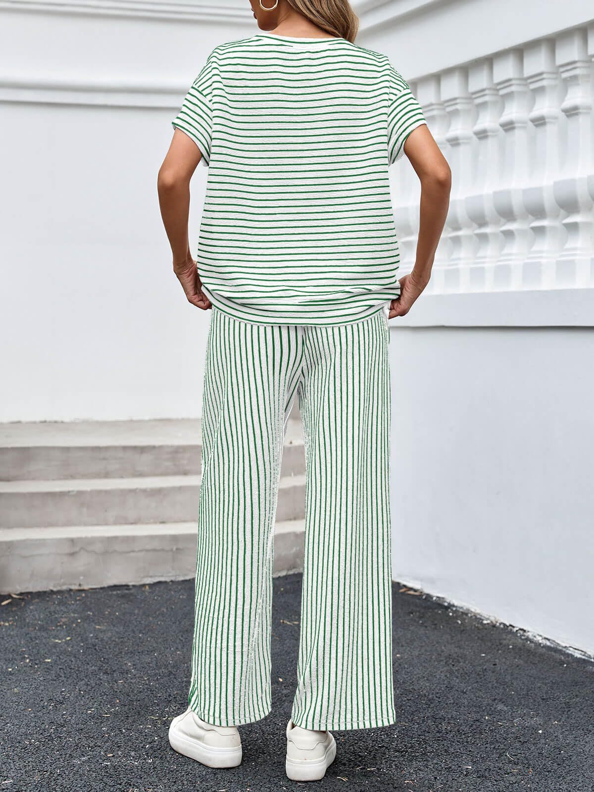 Stripe Round Neck Tee and Pant Set