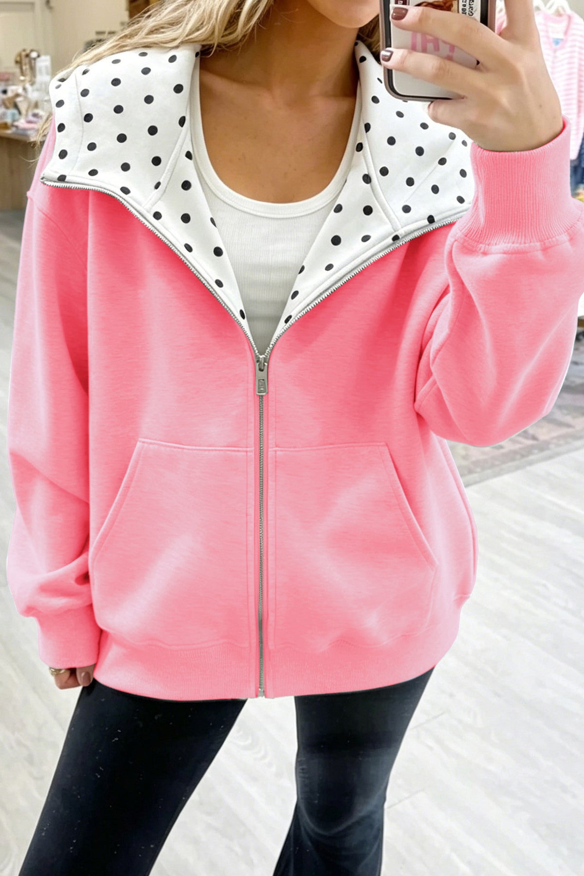 The Olivia Polka Dot Zip-Up