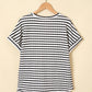 Stripe Knitted Short Sleeve Top and Drawstring Shorts Set
